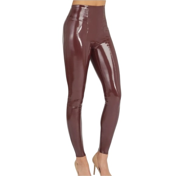 SPANX Pants - Spanx‎ Faux Patent Leather Leggings Large Burgundy Ruby